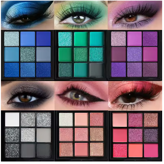 Paleta de Sombras de Ojos 9 Colores – Rojos, Violetas y Brillantes