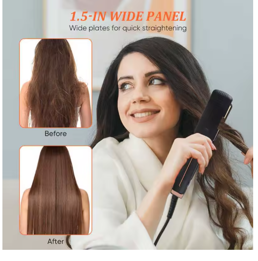 Plancha de Pelo Profesional de Cerámica – Iones Negativos, Placa Ancha, Temperatura Ajustable