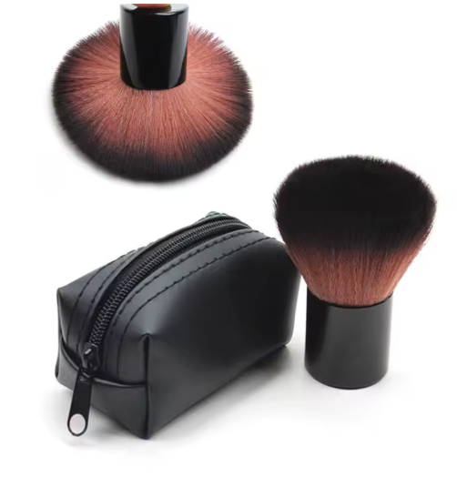 Set de Brochas de Maquillaje Negras – Brochas Grandes para Polvos, Contorno y Rubor con Estuche Elegante