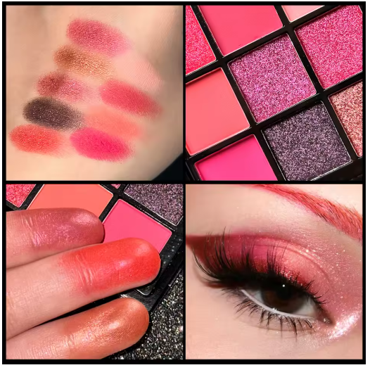 Paleta de Sombras de Ojos 9 Colores – Rojos, Violetas y Brillantes