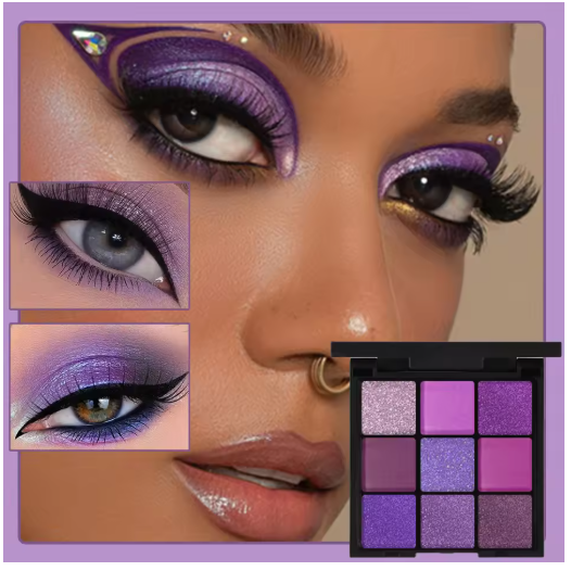 Paleta de Sombras de Ojos 9 Colores – Rojos, Violetas y Brillantes