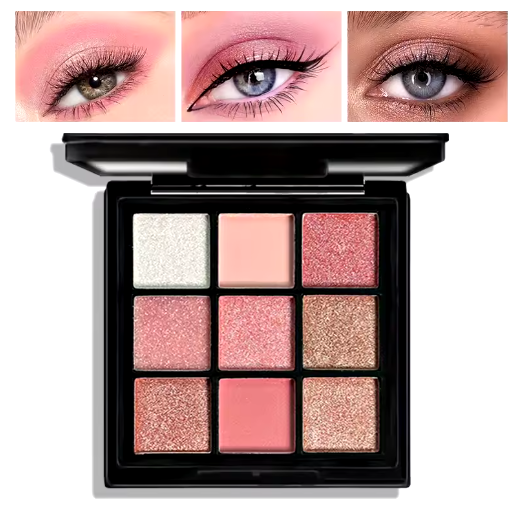 Paleta de Sombras de Ojos 9 Colores – Rojos, Violetas y Brillantes