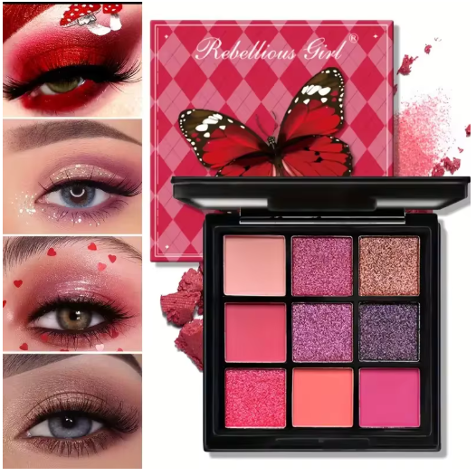 Paleta de Sombras de Ojos 9 Colores – Rojos, Violetas y Brillantes