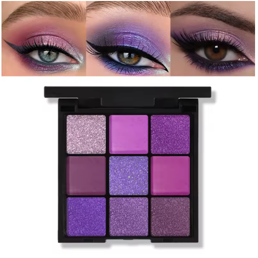 Paleta de Sombras de Ojos 9 Colores – Rojos, Violetas y Brillantes