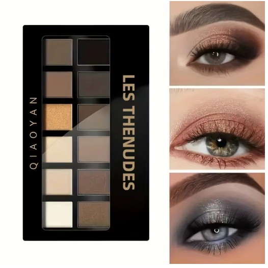 Paleta de Sombras de Ojos 12 Colores con Pincel – Impermeable y Duradera