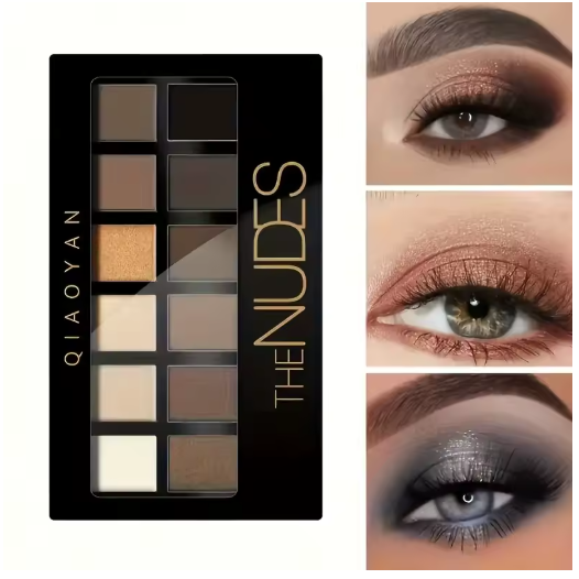 Paleta de Sombras de Ojos 12 Colores con Pincel – Impermeable y Duradera