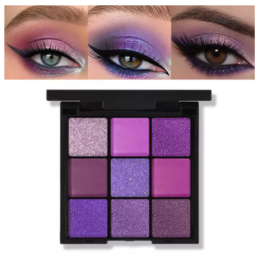 Paleta de Sombras de Ojos 9 Colores – Rojos, Violetas y Brillantes